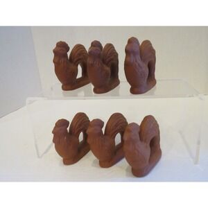 Set 6 Vintage Terra Cotta Pottery Chicken Roosters Napkin Rings 3x2x.75"